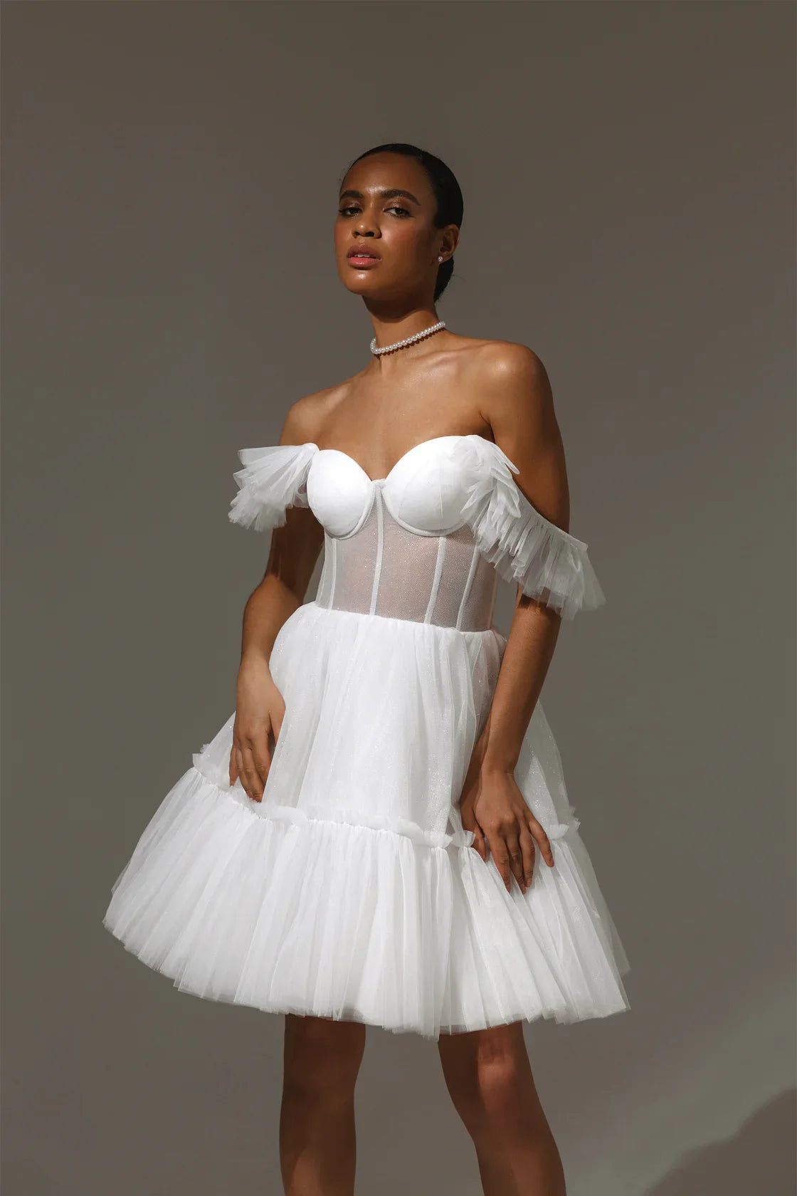 Close-up of Alpa gown’s neckline and fabric texture