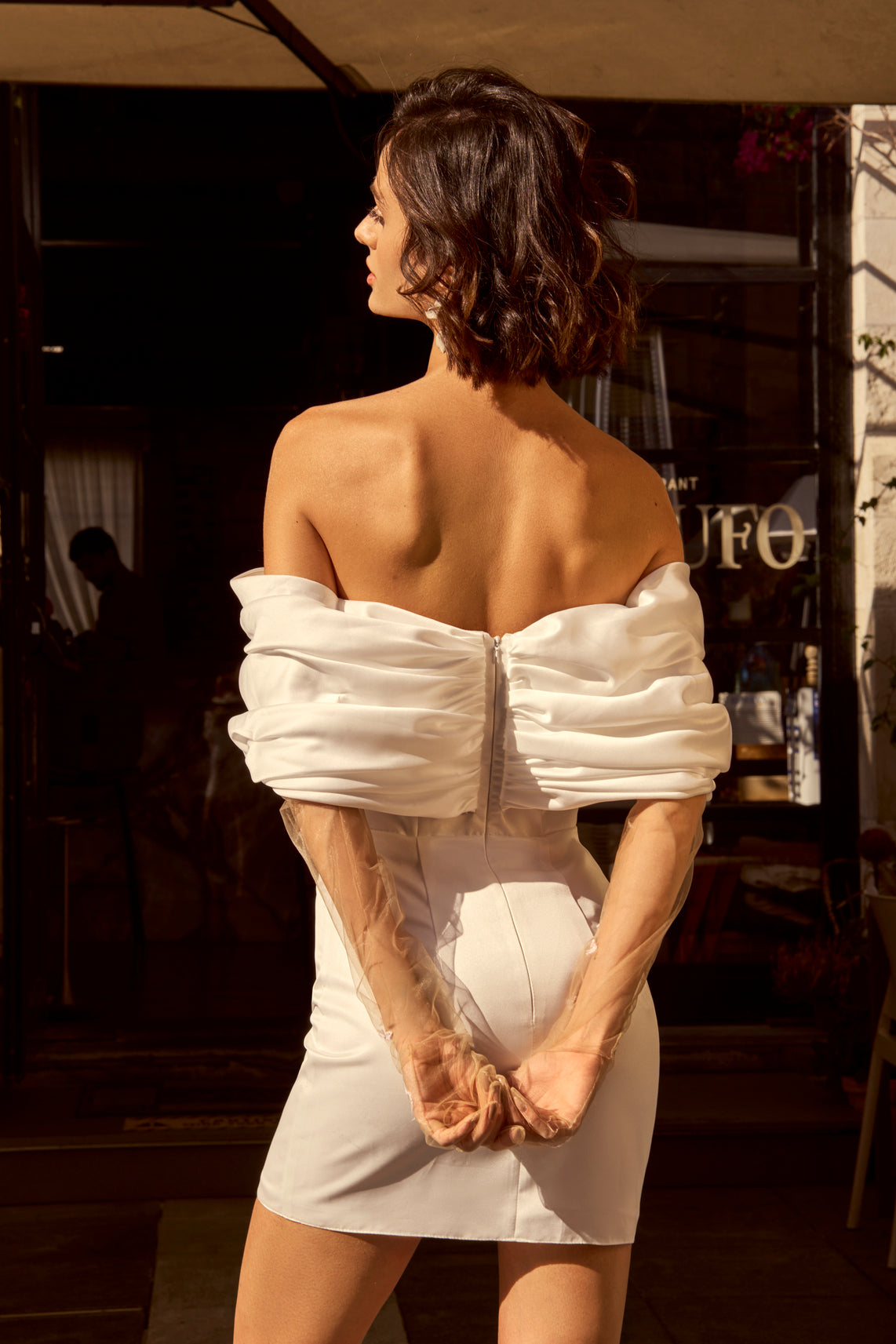 Back detail of Helen gown (strap or open-back feature)