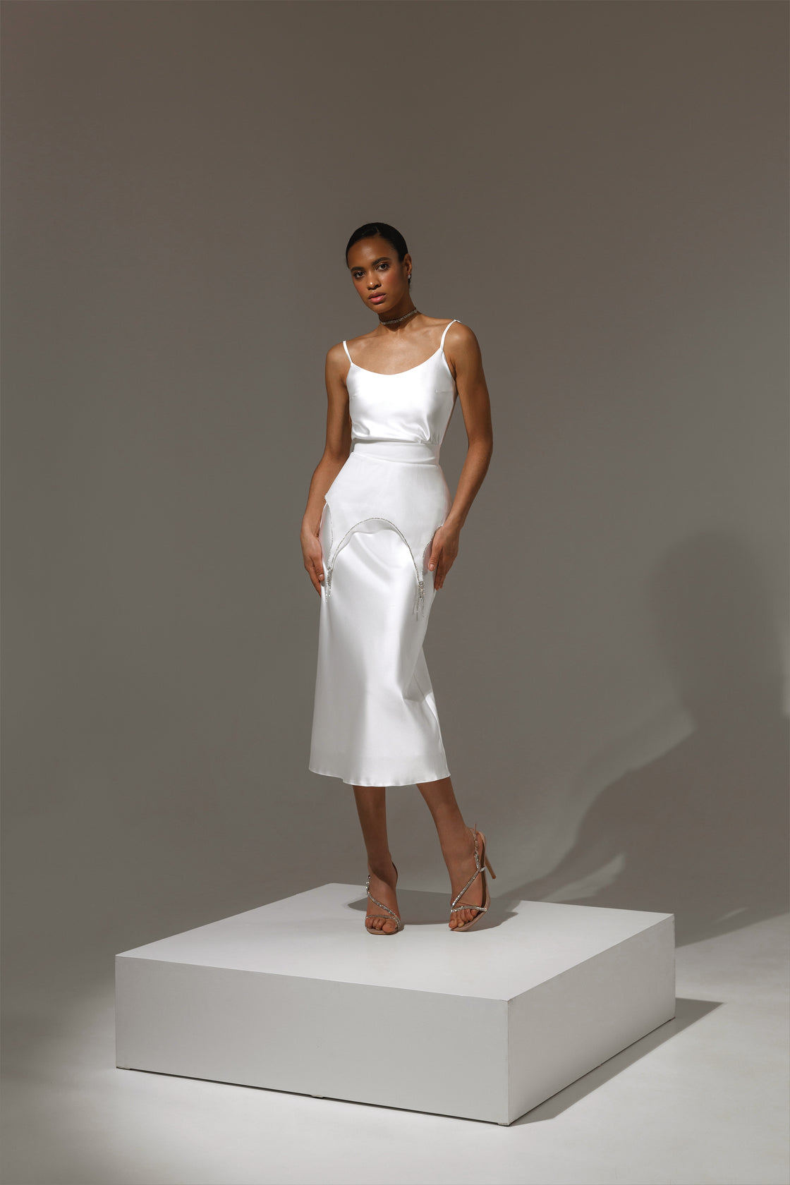 Detail of Lotos gown neckline and adjustable straps